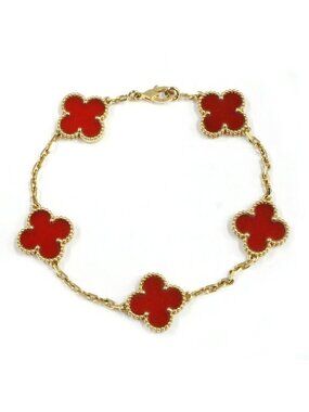 Van Cleef & Arpels Cleef&apels 18k Vintage Alhambra Bracelet Carnelian